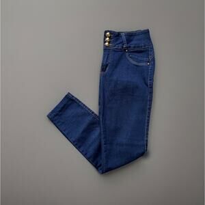 Sexy Couture Dark Wash Skinny Jeans Gold Button Detail Size 9